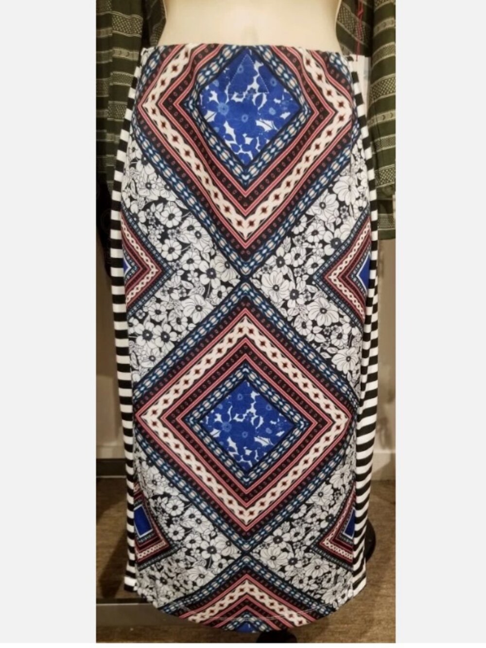 Colorful Long SKIRT- Reversible Grecian Tiles Floral Design by YASB- Sz. XS NWT!